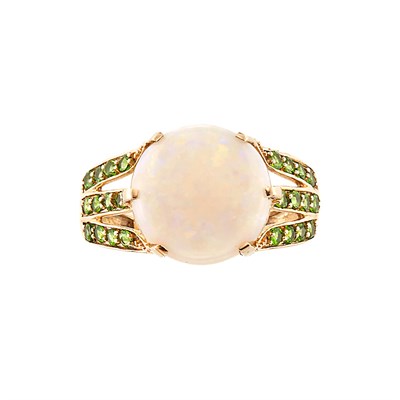 Lot 1012 - Low Karat Gold, Opal and Tsavorite Garnet Ring
