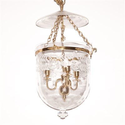 Lot 395 - Pair of Georgian Style Brass and Etched Glass...