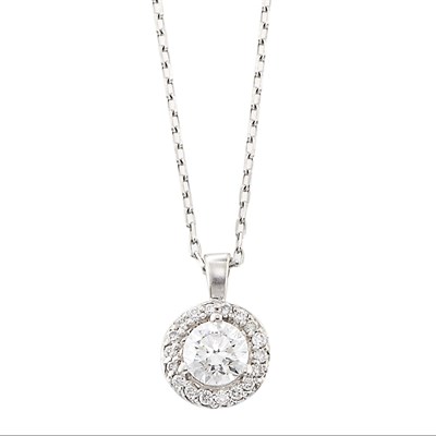 Lot 1128 - White Gold and Diamond Pendant with Chain Necklace
