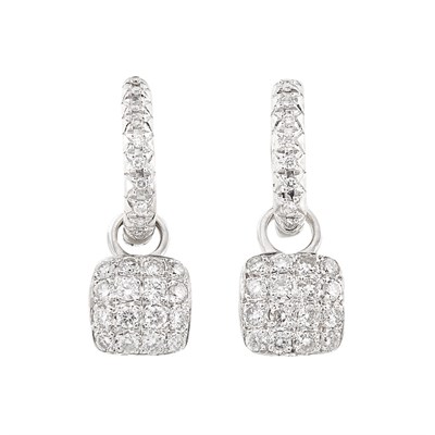 Lot 1135 - Pair of White Gold and Diamond Pendant-Earrings