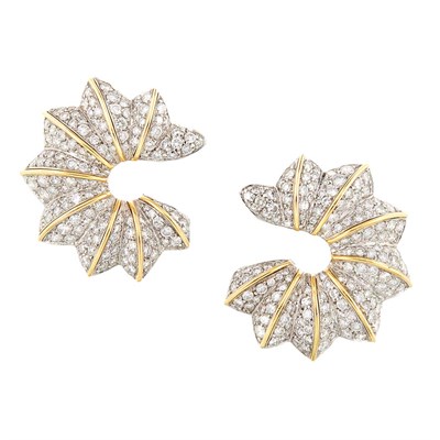 Lot 1119 - Pair of Two-Color Gold and Diamond Earclips