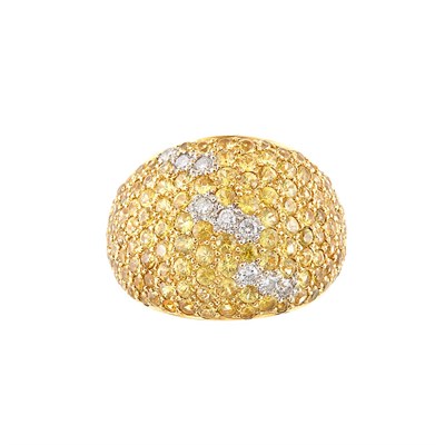 Lot 1020 - Gold, Yellow Sapphire and Diamond Bombe Ring