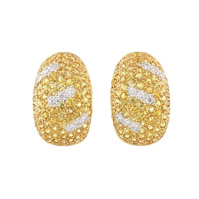 Lot 1027 - Pair of Gold, Diamond and Yellow Sapphire Earrings