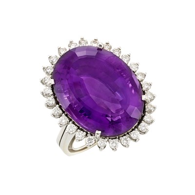 Lot 3235 - White Gold, Amethyst and Diamond Ring