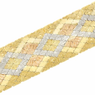 Lot 3185 - Wide Tricolor Gold Bracelet
