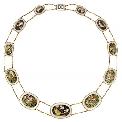 Lot 32 - Antique Gold, Mother-of-Pearl and Micromosaic Necklace