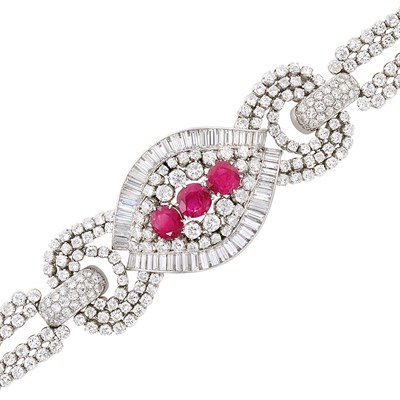 Lot 364 - Platinum, Ruby and Diamond Bracelet