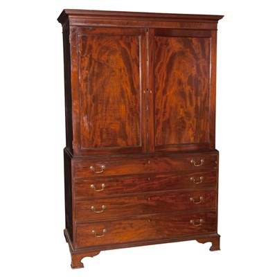 Lot 411 - George III Mahogany Linen Press Height 7 feet,...