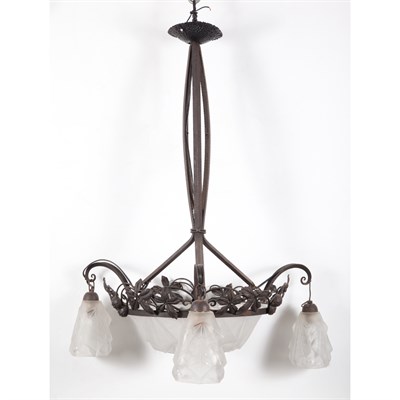 Lot 583 - Degue Art Deco Molded Glass and Iron...