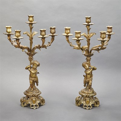 Lot 206 - Pair of Rococo Style Gilt-Bronze Putti-Form...