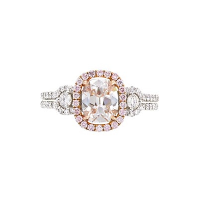 Lot 3246 - Platinum, Rose Gold, Faint Pink Diamond, Pink Diamonds and Diamond Ring