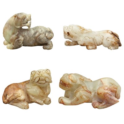 Lot 123 - Group of Four Chinese Celadon Jade Mythical...