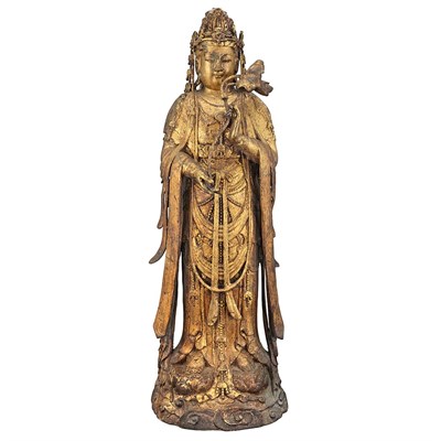 Lot 148 - Two Chinese Gilt-Bronze Figures of Guanyin...