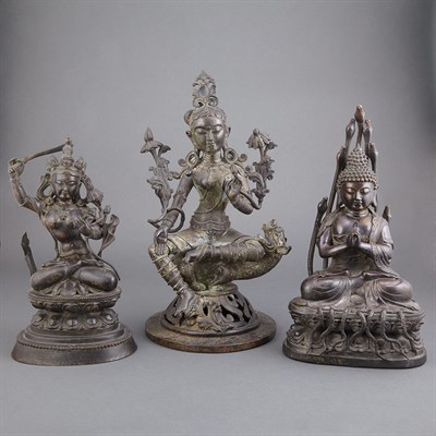 Lot 157 - Group of Three Tibetan Bronze Buddhist Figures...