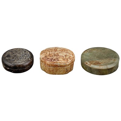 Lot 126 - Group of Three Chinese Jade Covered Boxes...