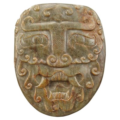 Lot 135 - Chinese Archaic Style Jade Mask Carved in high...