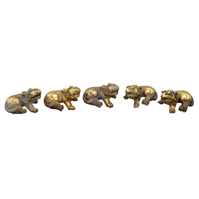 Lot 137 - Group of Five Chinese Gilt-Bronze Qilin Ming...
