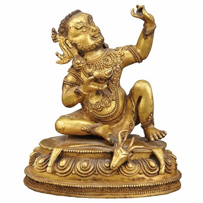 Lot 127 - Tibetan Gilt-Bronze Wrathful Deity Seated in a...