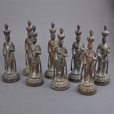 Lot 164 - Group of Eight Chinese Bronze Bodhisattvas...