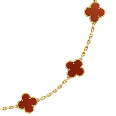 Lot 2 - Gold and Carnelian 'Alhambra' Chain Necklace, Van Cleef & Arpels, France