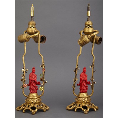 Lot 240 - Companion Pair of Rococo Style Gilt, Enameled...