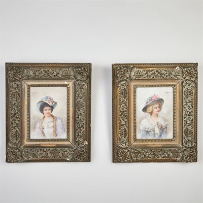 Lot 227 - Pair of Framed Continental Painted Porcelain...