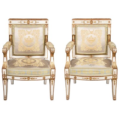 Lot 311 - Pair of Consulat Painted and Parcel Gilt...