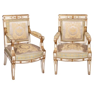 Lot 313 - Pair of Consulat Painted and Parcel Gilt...