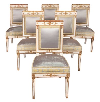 Lot 310 - Set of Six Consulat Painted and Parcel Gilt...