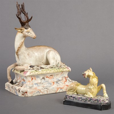 Lot 368 - Staffordshire Pottery Recumbent Deer Probably...