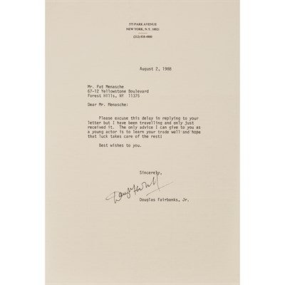 Lot 182 - FAIRBANKS Jr., DOUGLAS Typed letter signed....