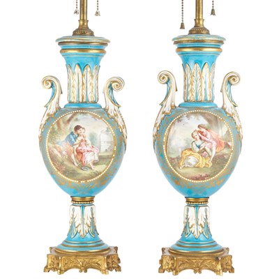Lot 424 - Pair of Sevres Style Gilt-Metal Mounted Gilt...