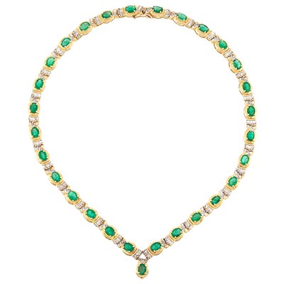Lot 1166 - Gold, Emerald and Diamond Necklace