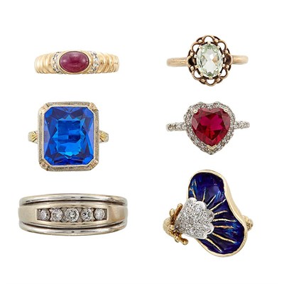 Lot 1217 - Group of Six Gold and Low Karat Gold Rings