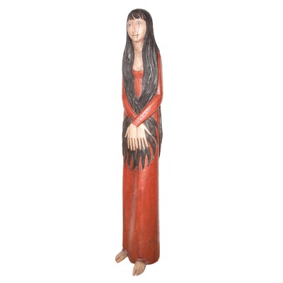 Lot 331 - Carved Wood Figure of a Woman Height 68 inches.