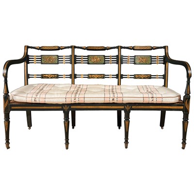 Lot 451 - Regency Painted and Caned Triple Back Settee...