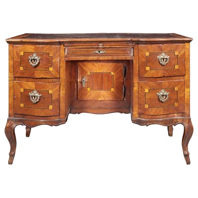 Lot 241 - Italian Rococo Style Walnut Marquetry Kneehole...