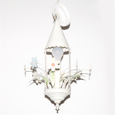 Lot 581 - Pair of Painted Tole Flower Chandeliers...