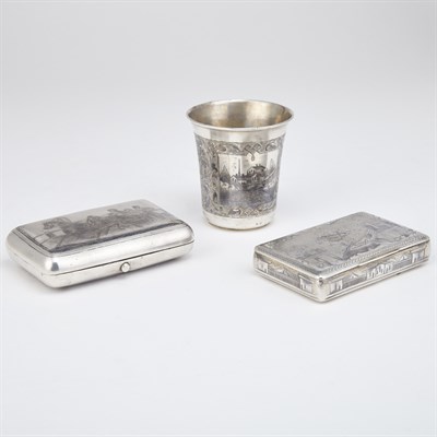 Lot 406 - Two Russian Silver and Niello Cigarette Cases...