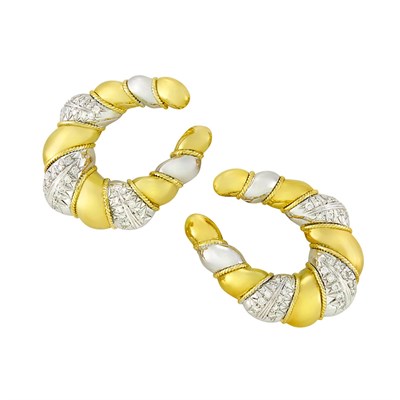 Lot 196 - Pair of Two-Color Gold and Diamond Earclips, Sabbadini