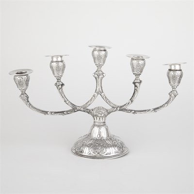 Lot 377 - Pair of Continental Silver Five-Light...