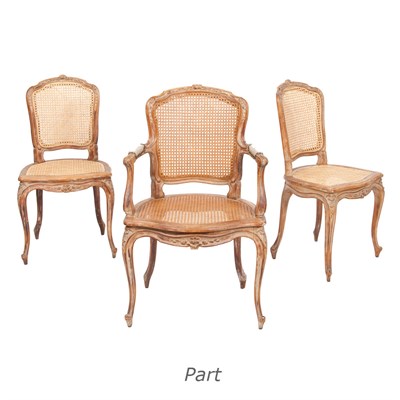 Lot 85 - Set of Eight Louis XV Style Carved and Caned...