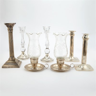 Lot 341 - Three Pairs of Sterling Silver Candlesticks...