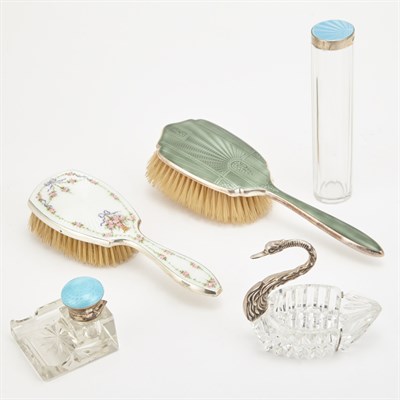 Lot 373 - Group of Silver and Enamel Vanity Articles...