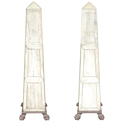 Lot 271 - Pair of Neoclassical Style Mirrored Obelisks...