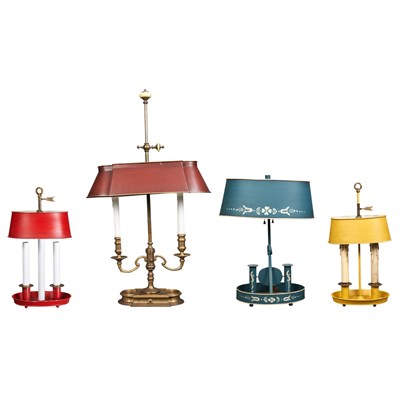 Lot 277 - Four Bouillotte Style Tole Lamps Height of...