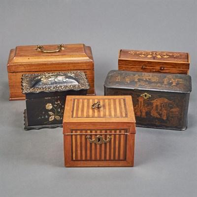 Lot 259 - Group of Five Tea Caddies Length of largest 9...