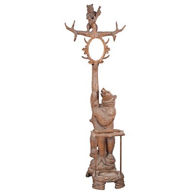 Lot 421 - Black Forest Carved Wood Hall Stand Late...