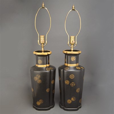 Lot 302 - Pair of Chinese Gold and Black Decorated...