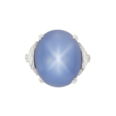 Lot 379 - Platinum, Star Sapphire and Diamond Ring, Raymond Yard